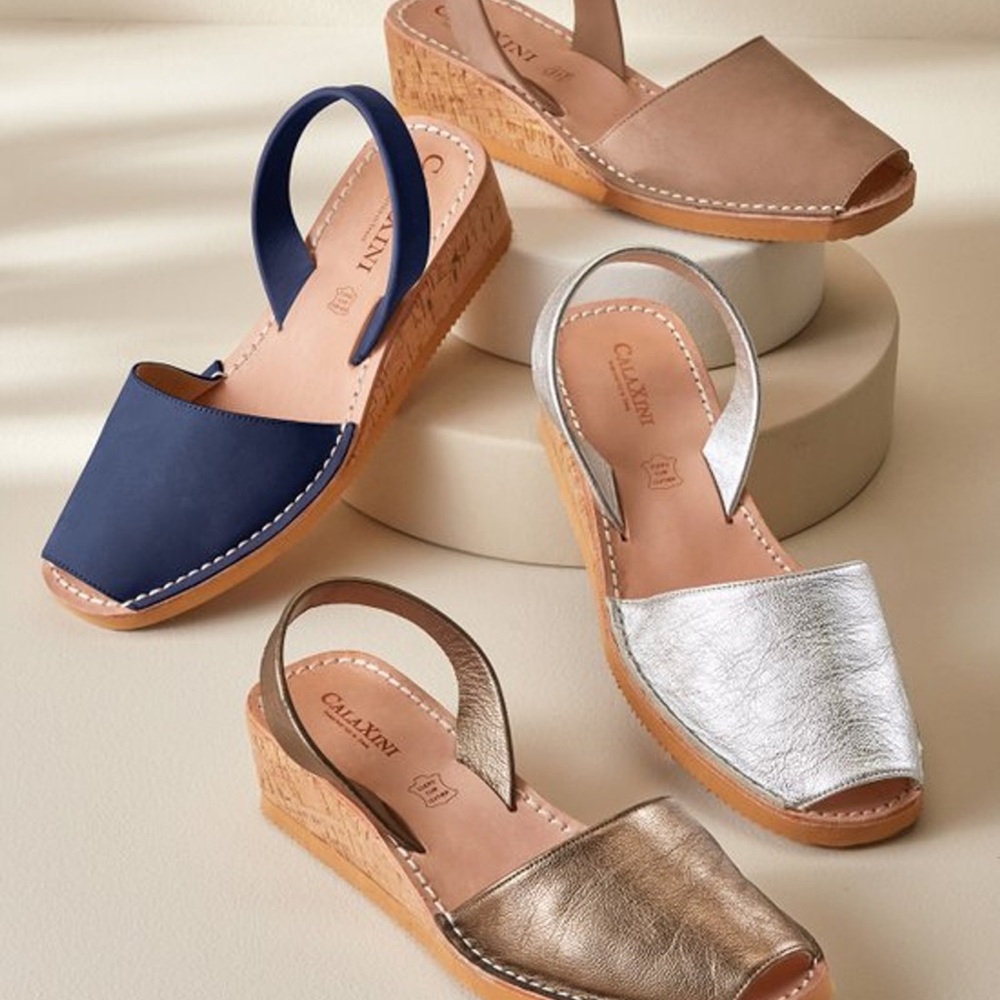 Elegant Women's Wedge Sandals by Callahan - Navy, Metallic Silver, Tan